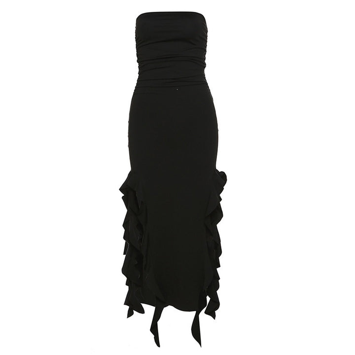 Strapless Ruched Irregular High Slit Dress