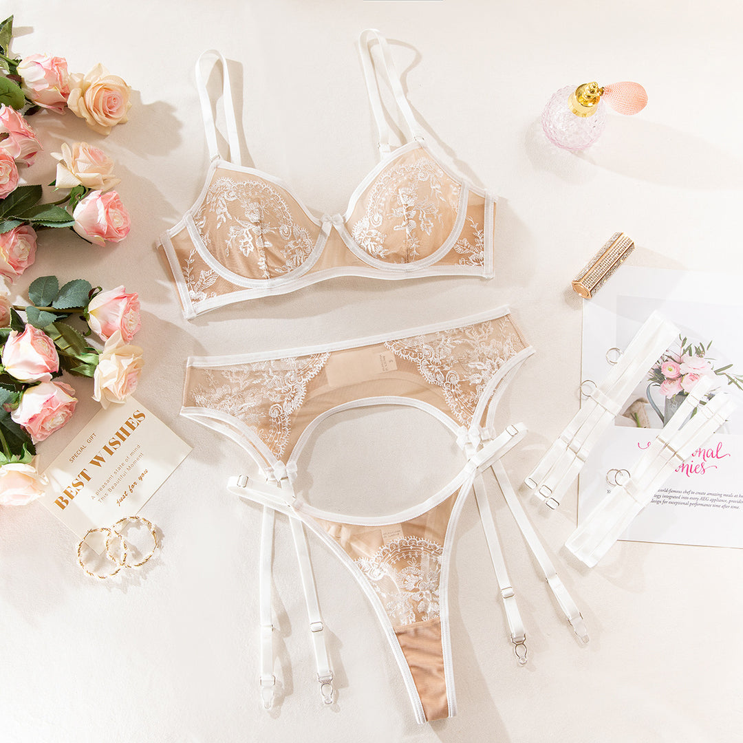 Floral Embroidery Sheer Mesh Lingerie