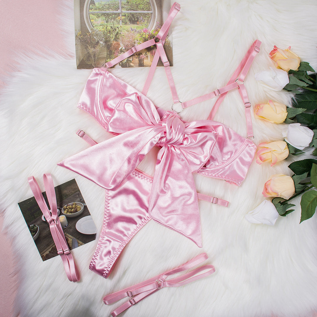 Satin Bow Strappy Garter Lingerie