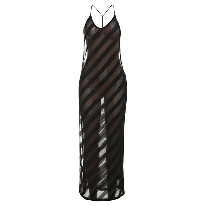 Diagonal Stripe Backless Maxi Dress