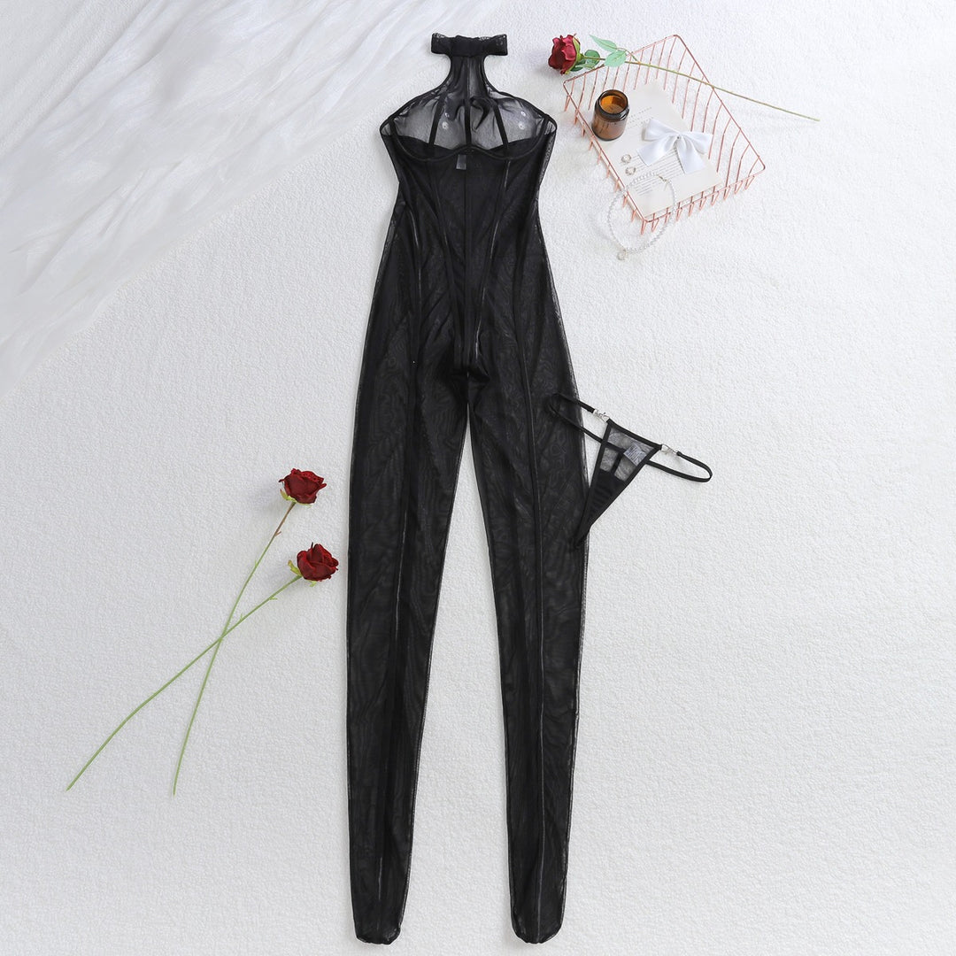Mesh Halter Neck Full Length Bodysuit