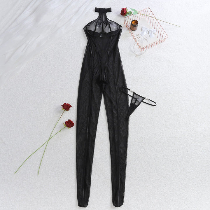 Mesh Halter Neck Full Length Bodysuit