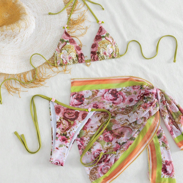 Floral‑Print Halter Bikini Swimsuit
