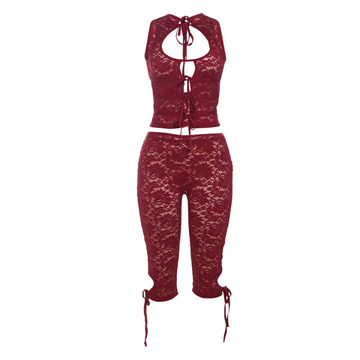 Lace-Up Back Cutout Top Set
