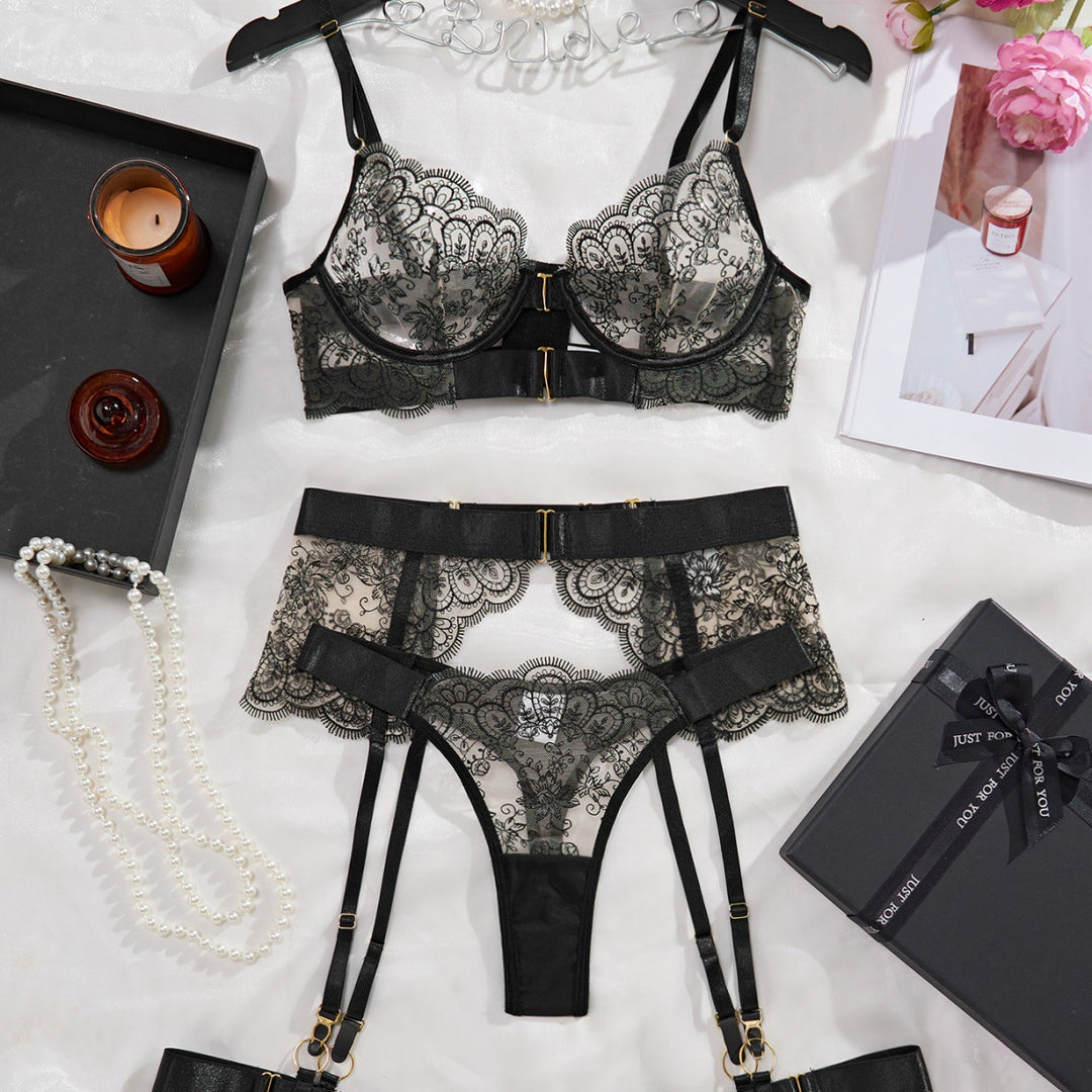 Floral Lace Spliced  Garter Lingerie