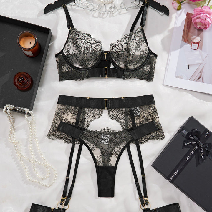 Floral Lace Spliced  Garter Lingerie