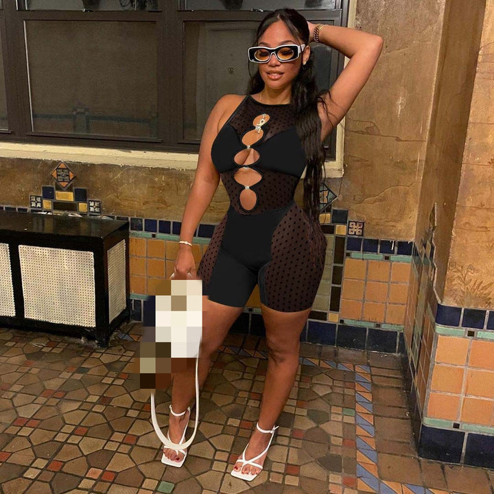 Sleeveless Mesh Short Jumpsuit