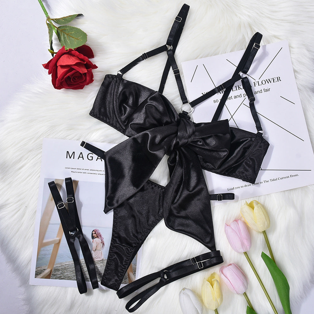 Satin Bow Strappy Garter Lingerie
