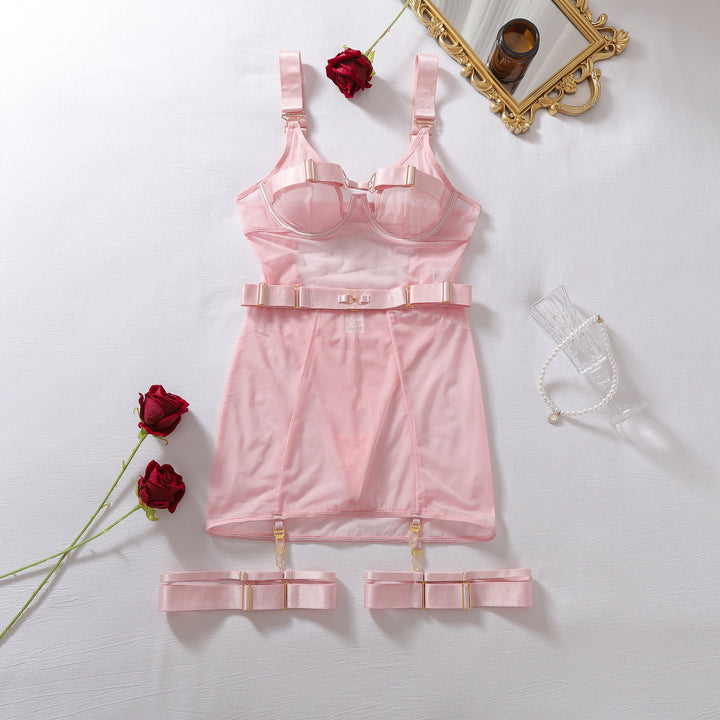Sheer Mesh Garter Corset Bodysuit