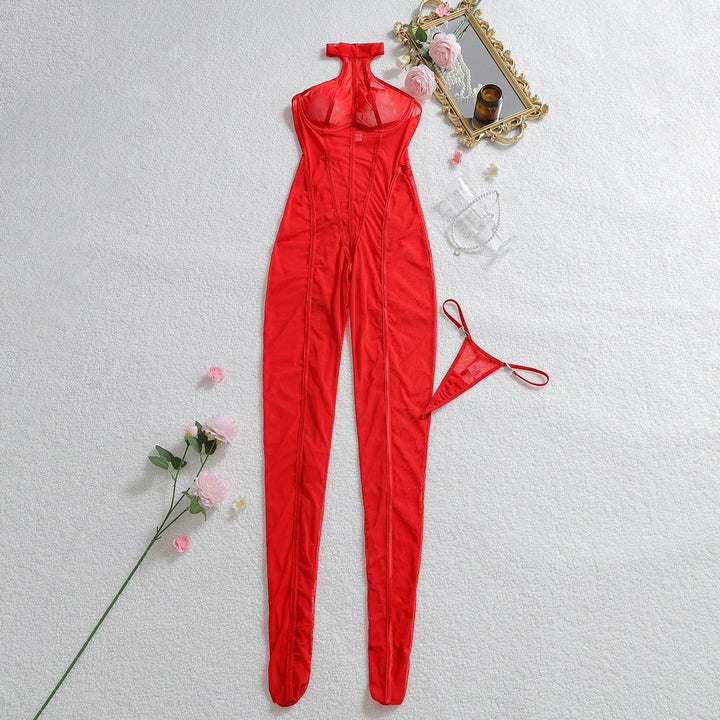 Mesh Halter Neck Full Length Bodysuit