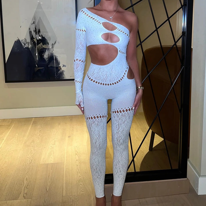 Rhinestone Cut‑Out Jumpsuit