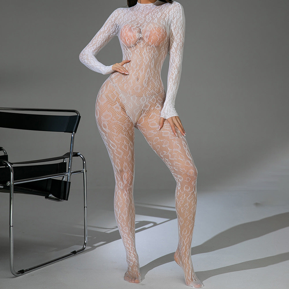 High‑Neck Long‑Sleeve Lace Bodystocking