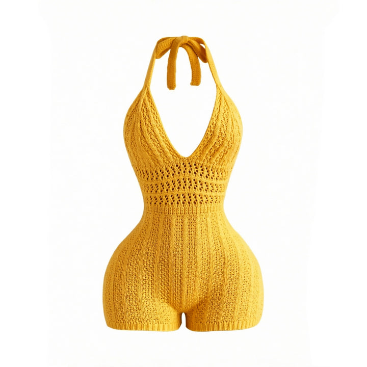 Halter Deep‑V Hollow‑Out Romper