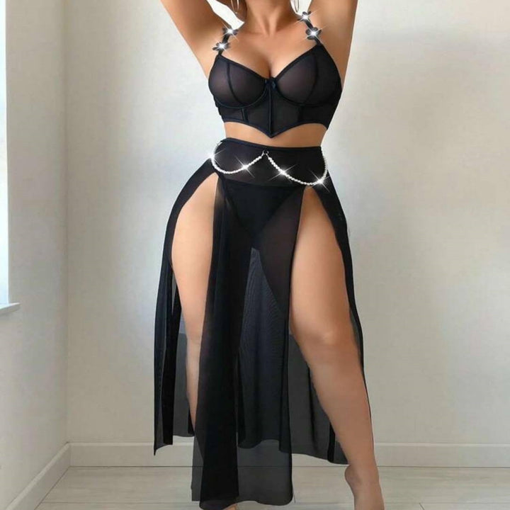 Rhinestone Mesh Corset Lingerie