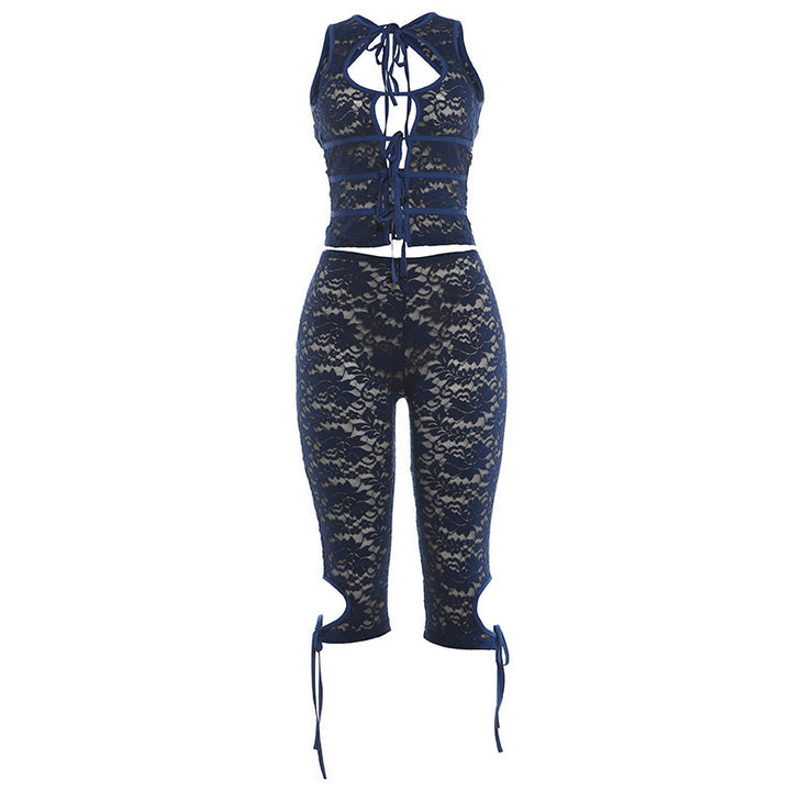 Lace-Up Back Cutout Top Set