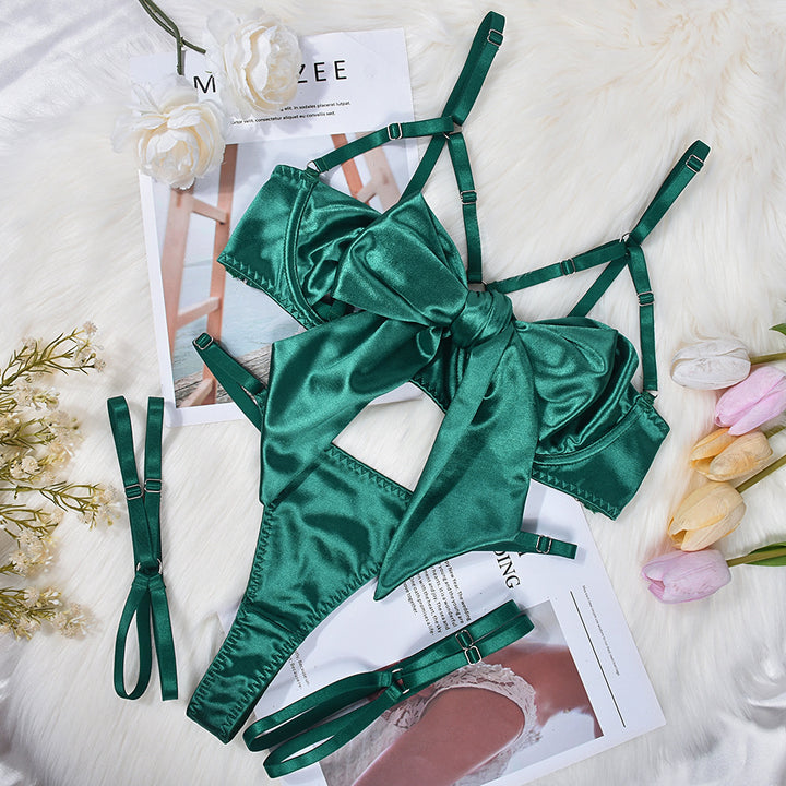 Satin Bow Strappy Garter Lingerie