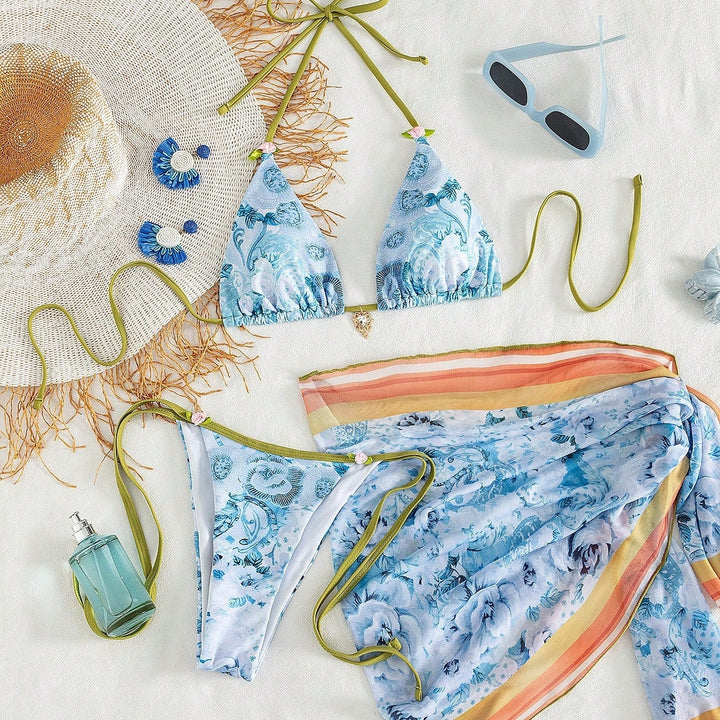 Floral‑Print Halter Bikini Swimsuit