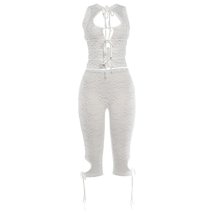 Lace-Up Back Cutout Top Set